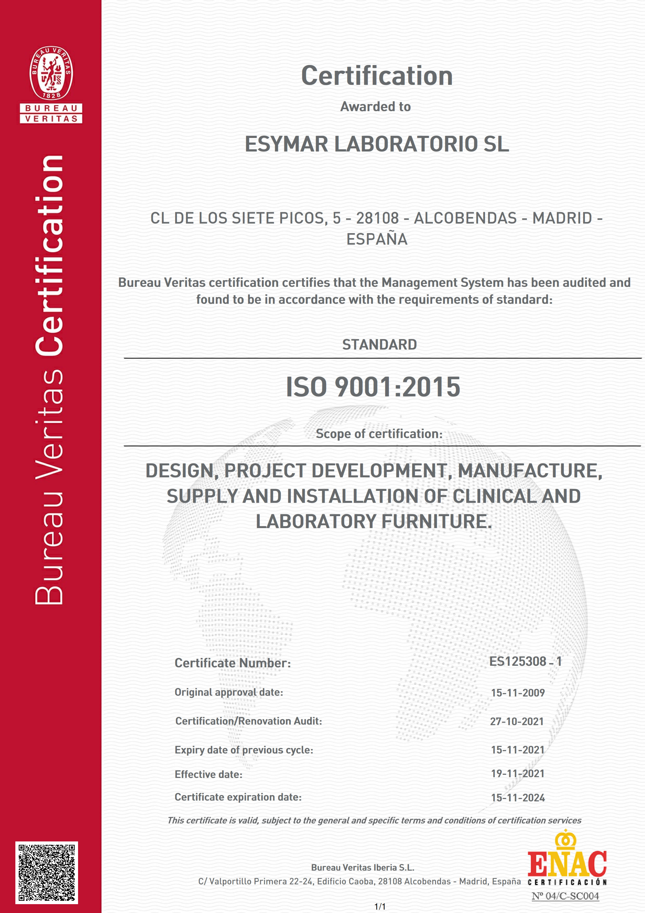 Esymar Certificado Calidad ISO 9001 2015 Inglés