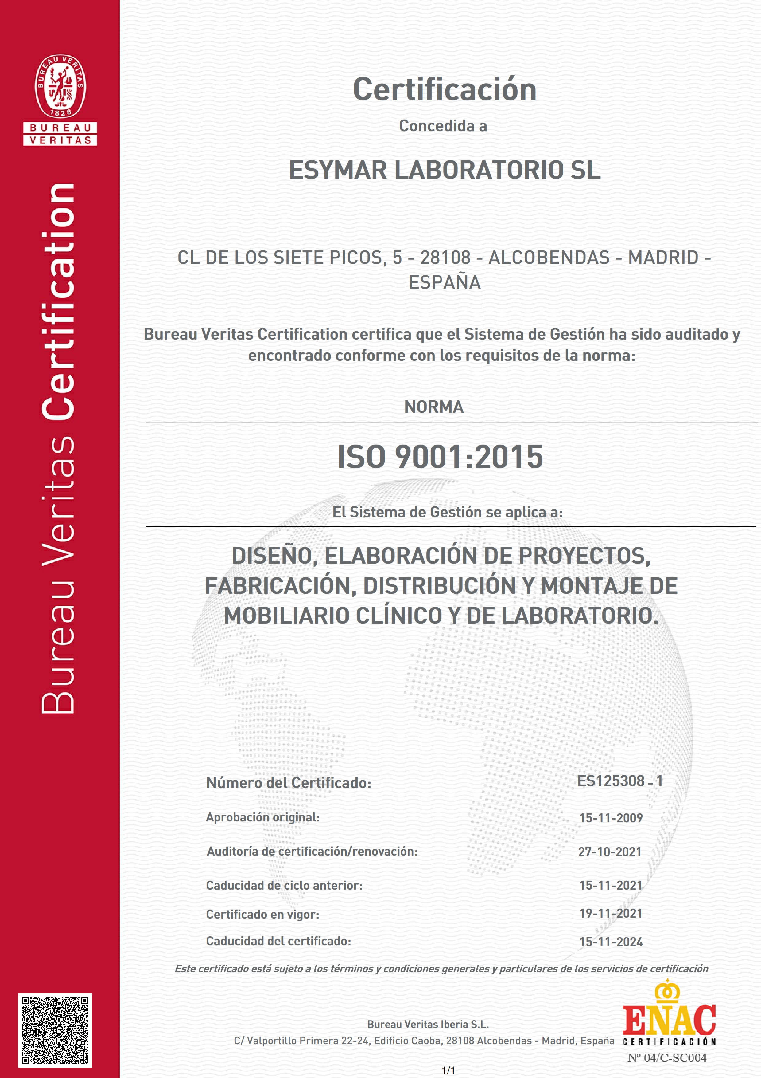 Esymar Certificado Calidad ISO 9001 2015 Español
